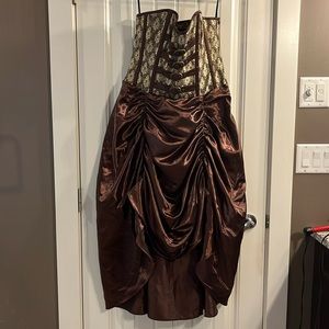 Steam punk inspired corset dress, with asymmetrical skirt